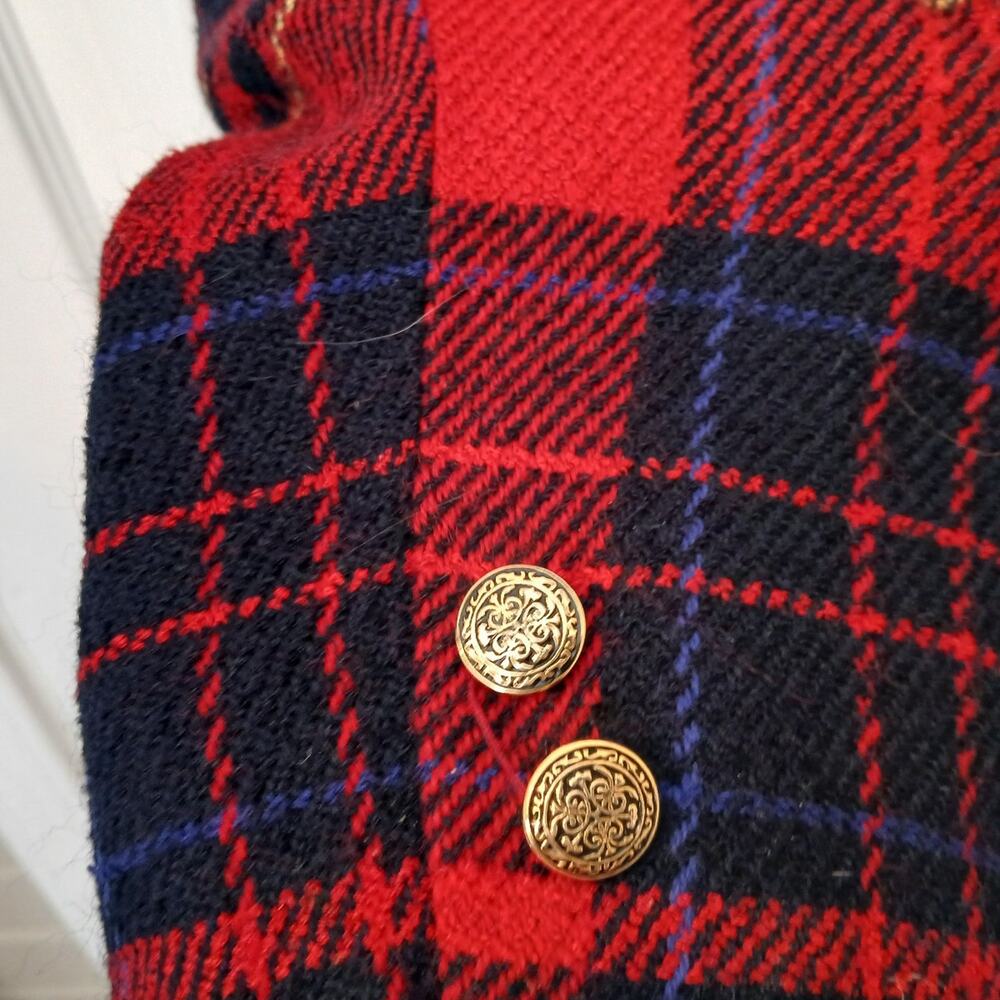 Liz Claiborne Tartan Plaid Red Blue Wool Blend  Button Blazer 12 Career Academia - Picture 4 of 9